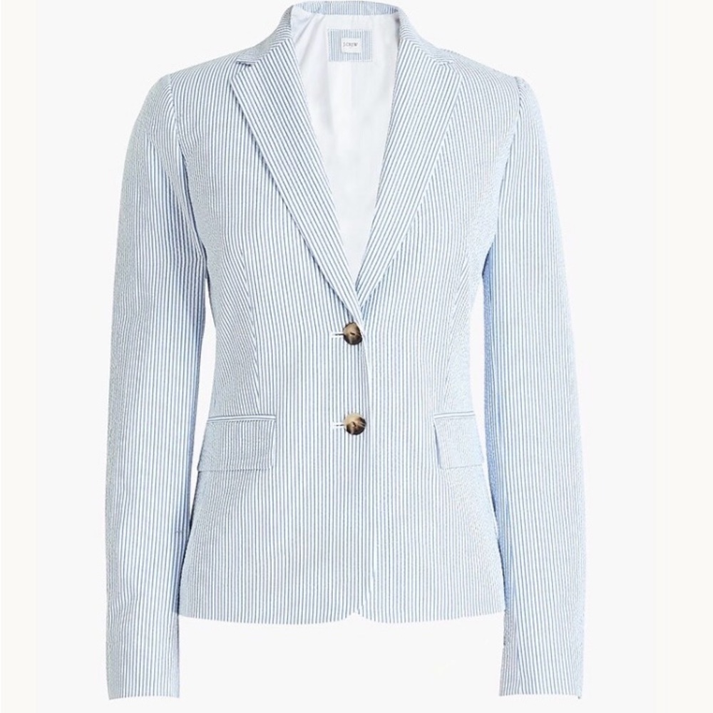 J. Crew Light Blue and White Seersucker Blazer